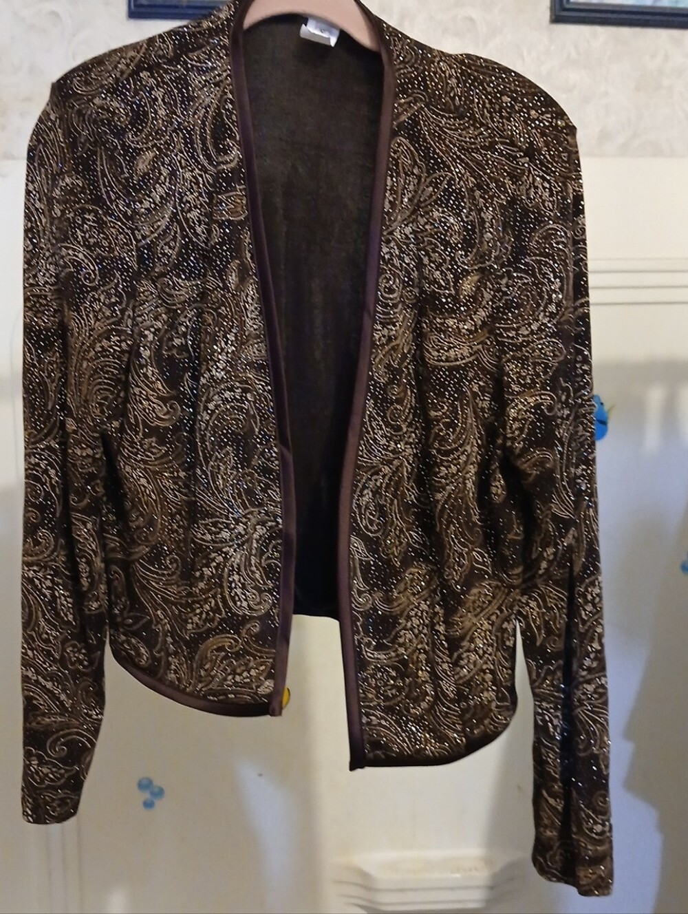 Patra Size 10 Dark Brown Open Front Jacket Used